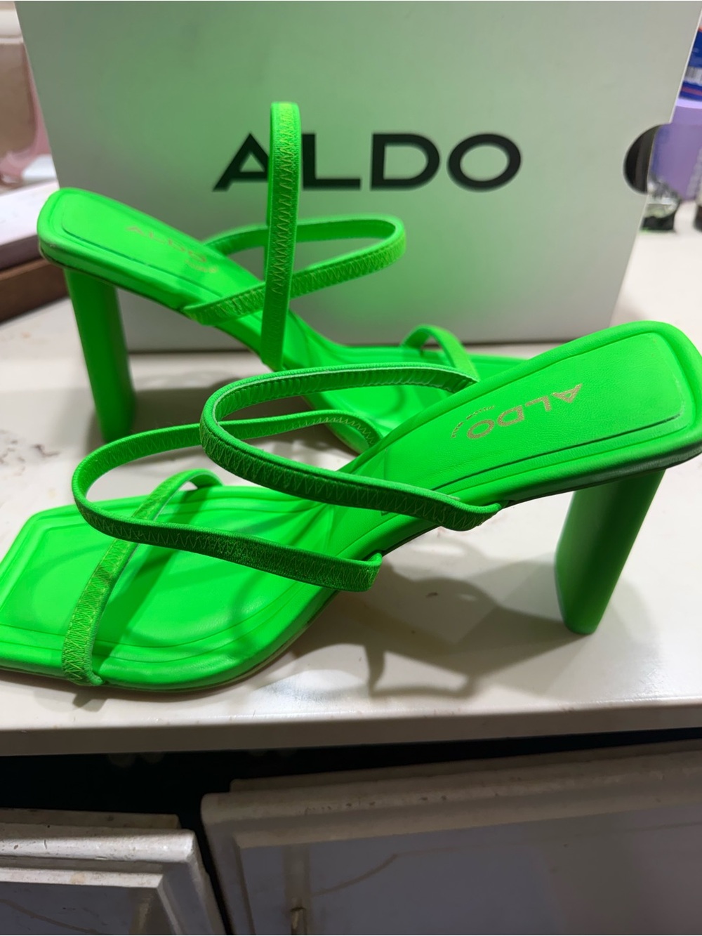 ALDO Neon Lime Strappy Block Heel Sandals - Picture 6 of 9